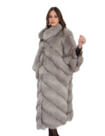 Cappotto in pelliccia di volpe lungo 122 centimetri manica a pipistrello grigio taglia unica dalla 42 alla 60 - immagine 3