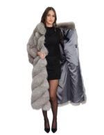 Cappotto in pelliccia di volpe lungo 122 centimetri manica a pipistrello grigio taglia unica dalla 42 alla 60 - immagine 6