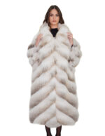 Cappotto in pelliccia di volpe lungo 122 centimetri manica a pipistrello bianco taglia unica dalla 42 alla 60