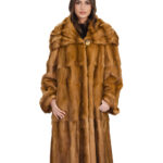 Cappotto in pelliccia di weasel 56 gold oro manica lunga con risvolto collo italiano enorme