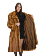 Cappotto in pelliccia di weasel 56 gold oro manica lunga con risvolto collo italiano enorme - immagine 6
